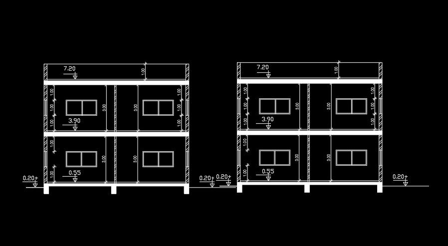 The back side elevation view of the 44’x60’ house building AutoCAD drawing