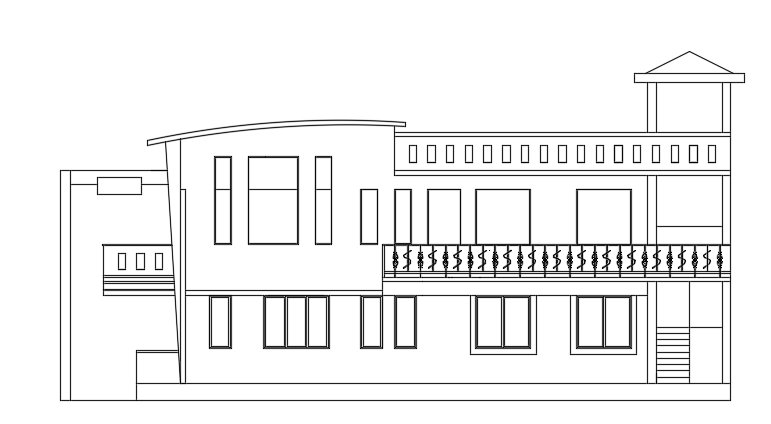 The back side elevation view of the 57’x26’ house building