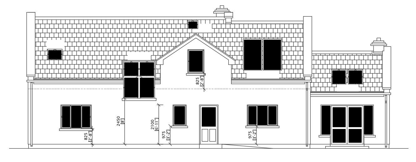 The back side elevation view of the 63’x30’ duplex house building is given in this AutoCAD drawing model.