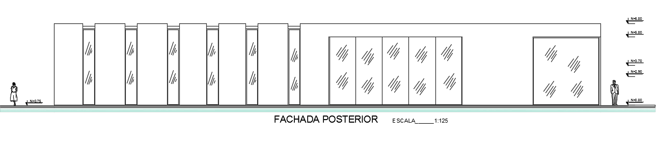 The back side elevation view of the 63x64 cottage building drawing