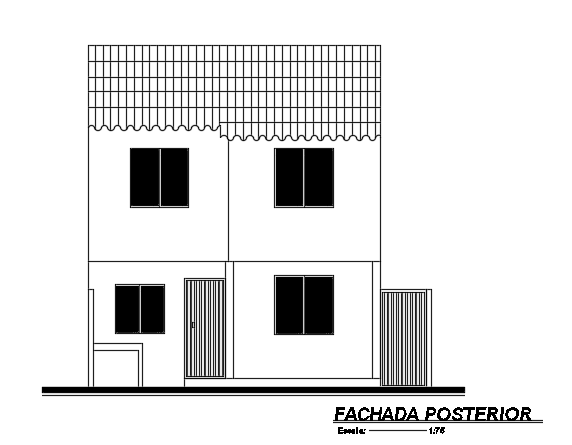 The back side elevation view of the 6x11m 3bhk house building
