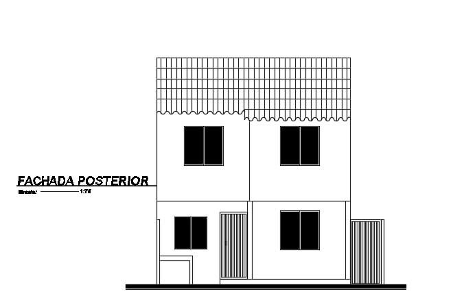 The back side elevation view of the 6x11m two story residential house building