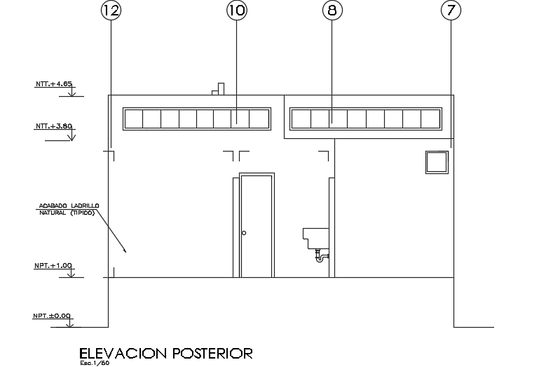 The back side elevation view of the 6x8m architecture one story house building