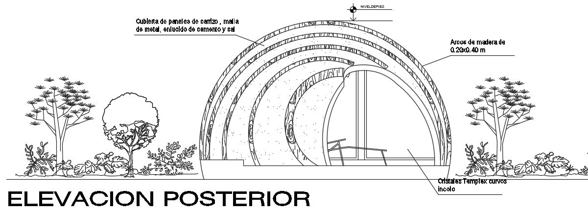 The back side elevation view of the 6x9m guest house building 2d AutoCAD drawing