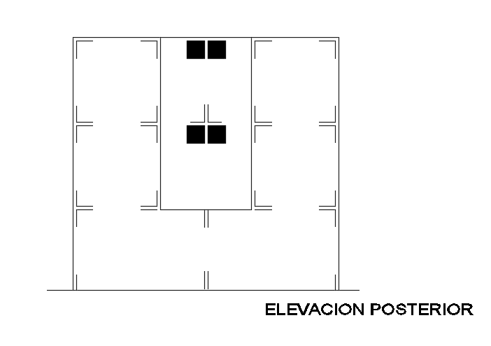 The back side elevation view of the 7x13m duplex house building diagram
