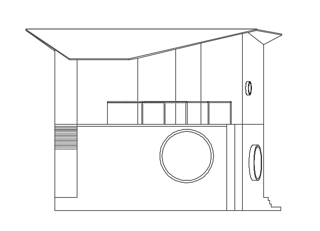 The back side elevation view of the 7x13m house building