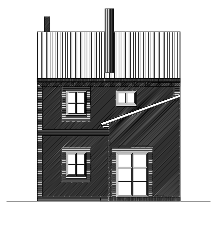 The back side elevation view of the 7x9m architecture house building cad drawing