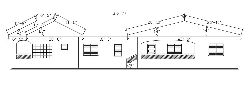The back side elevation view of the80’x75’ residential house building