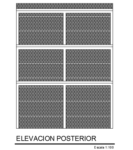 The back side elevation view of the 8x10m house building 2D AutoCAD drawing
