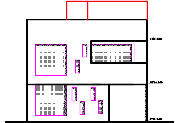 The back side elevation view of the 8x15m house building