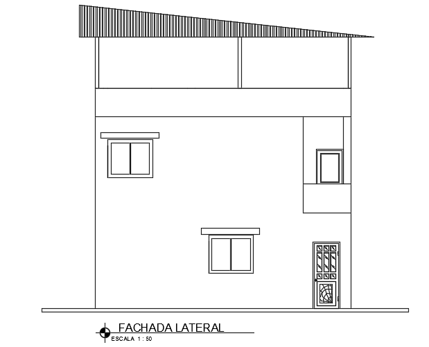 The back side elevation view of the 8x8m house building drawing