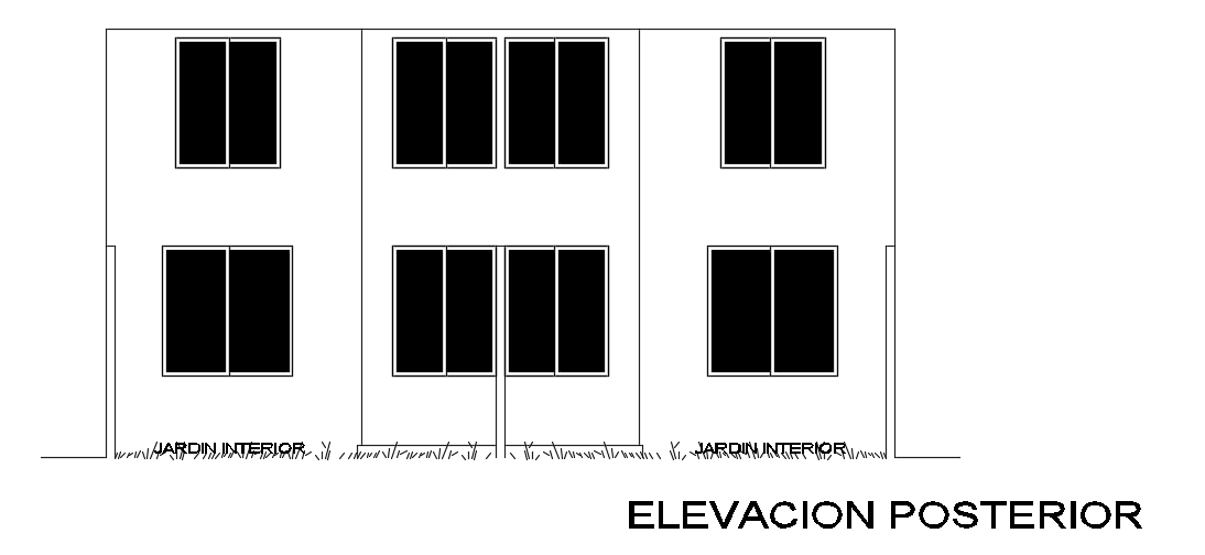 The back side elevation view of the 9X15m multifamily duplex house building
