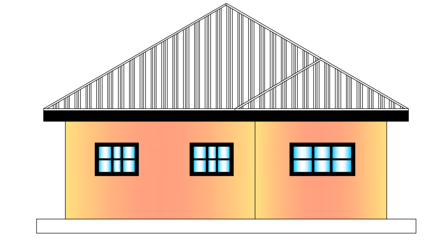 The back side elevation view of the 9x12 architecture 2bhk house building AutoCAD drawing