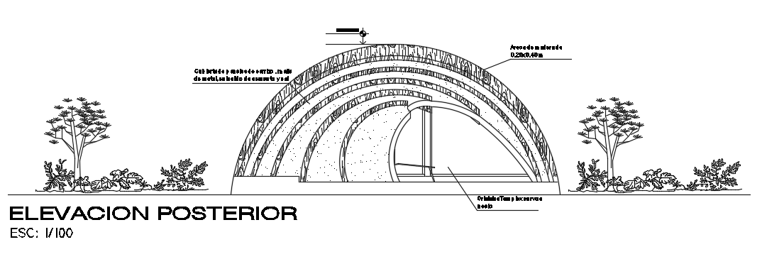 The back side elevation view of the 9x12 guest house building