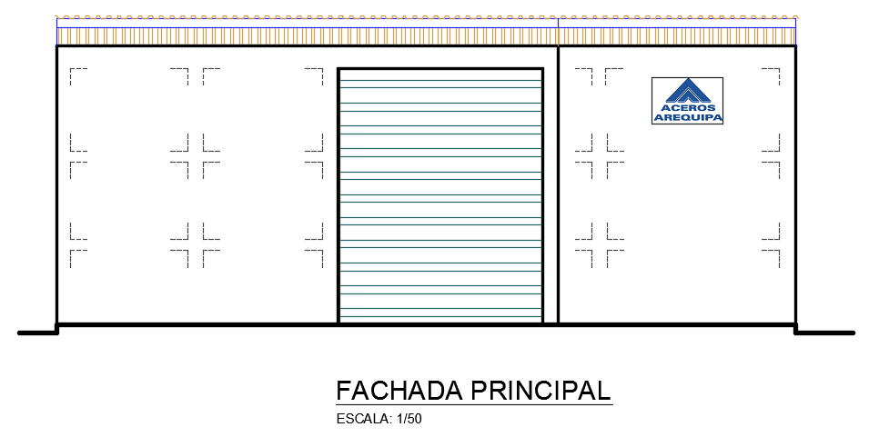 The back side elevation view of the 9x14m office building