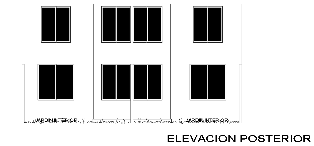 The back side elevation view of the 9x15m house building 2d cad drawing file