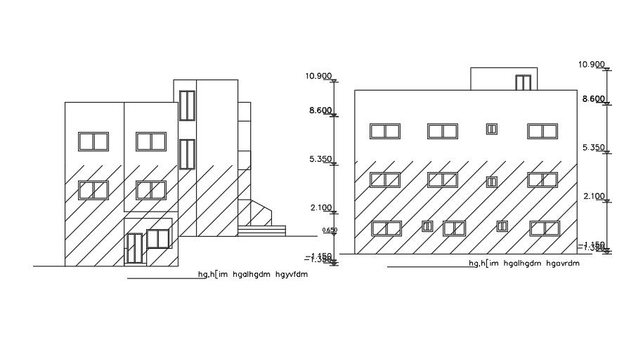 The back side elevation view of the house building drawing