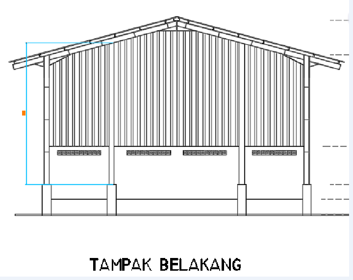 The back side elevation view of the warehouse building drawing