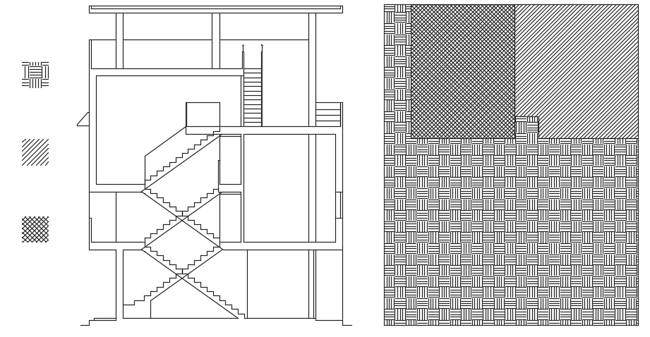 The back side section view of the 10x13m architecture villa building cad model