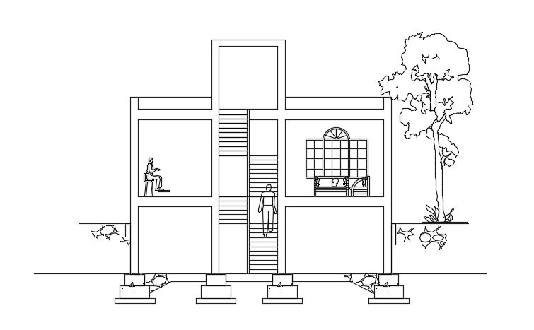 The back side section view of the 10x15m house building