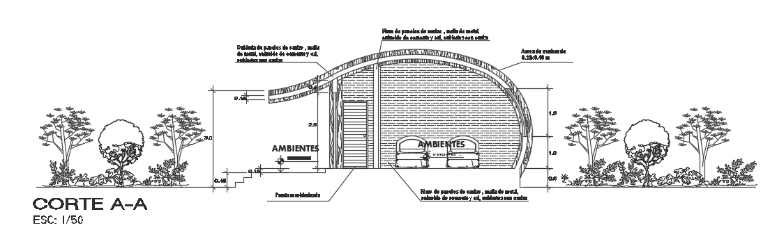 The back side section view of the 10x22m luxury bungalow house building
