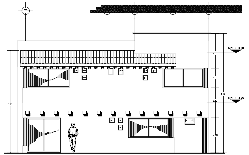 The back side section view of the 11x22m villa building AutoCAD 2D drawing