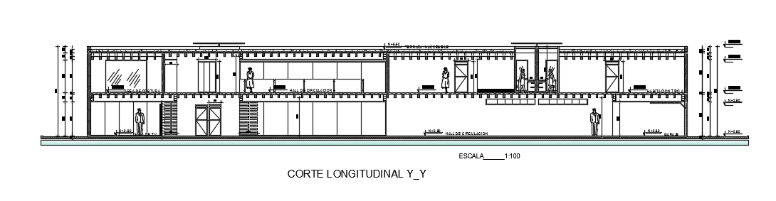 The back side section view of the 14x40m luxury bungalow house building