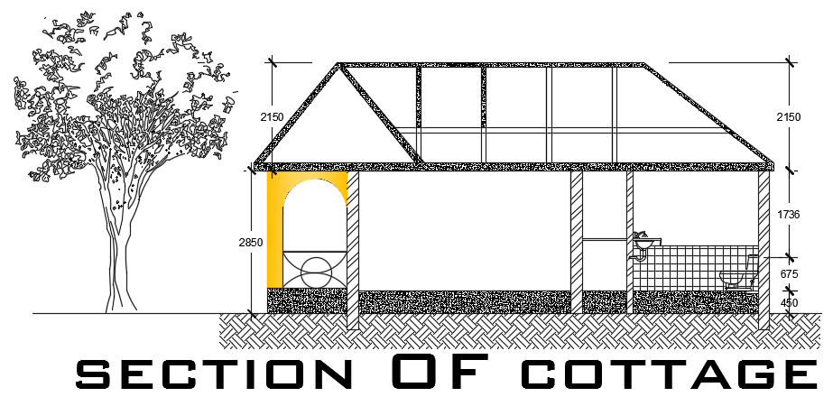 The back side section view of the 15x10m cottage building