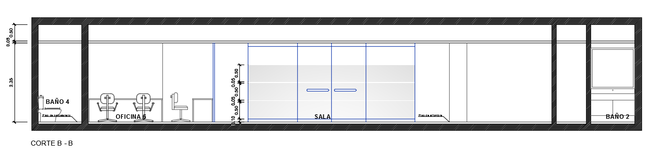 The back side section view of the15x10m office building CAD drawing