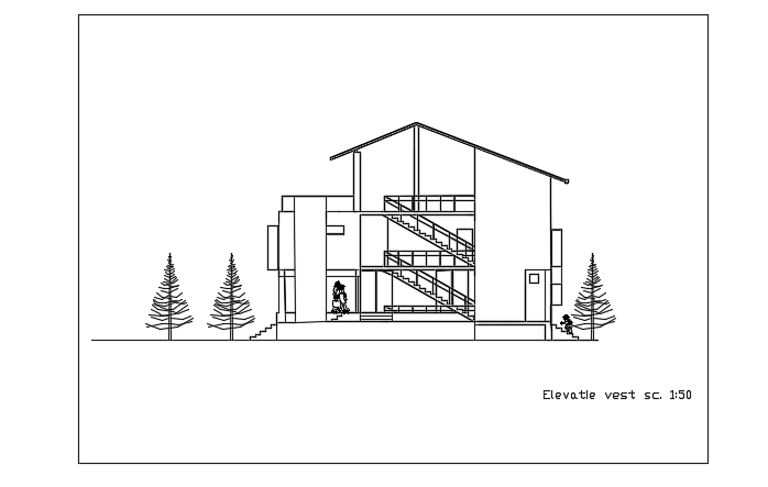 The back side section view of the 15x9m house building CAD drawing