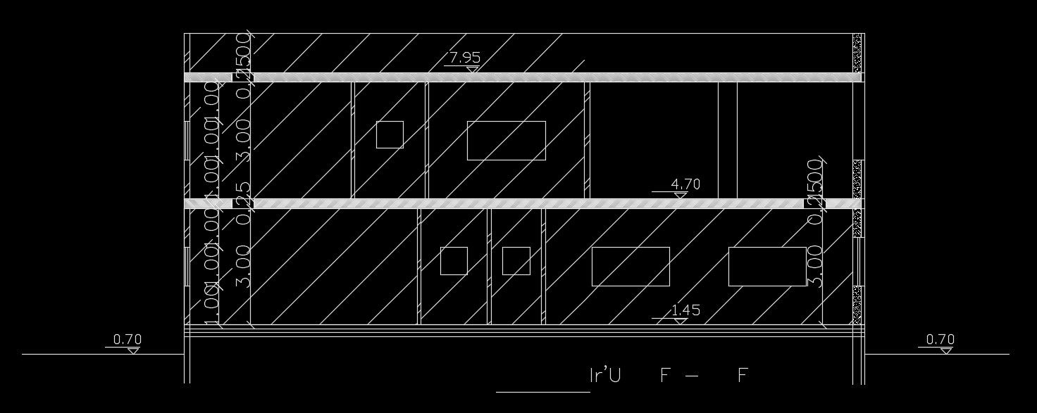The back side section view of the 17x15m architecture house building