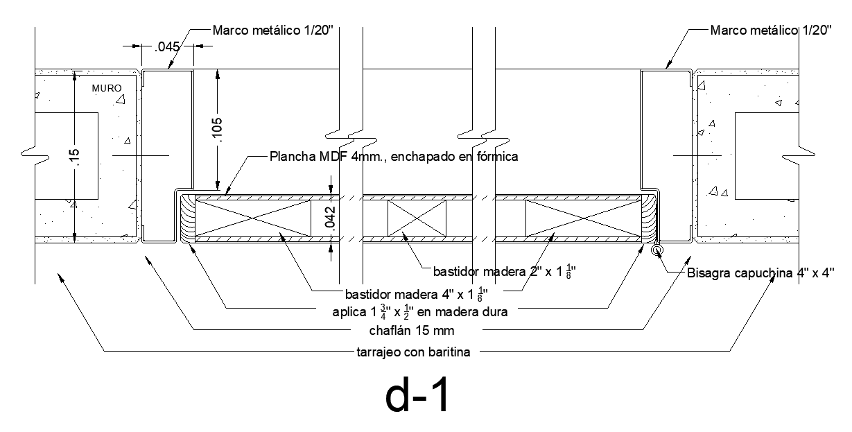 The back side section view of the 2100x1500mm door structure is given in this AutoCAD drawing model. Download now.