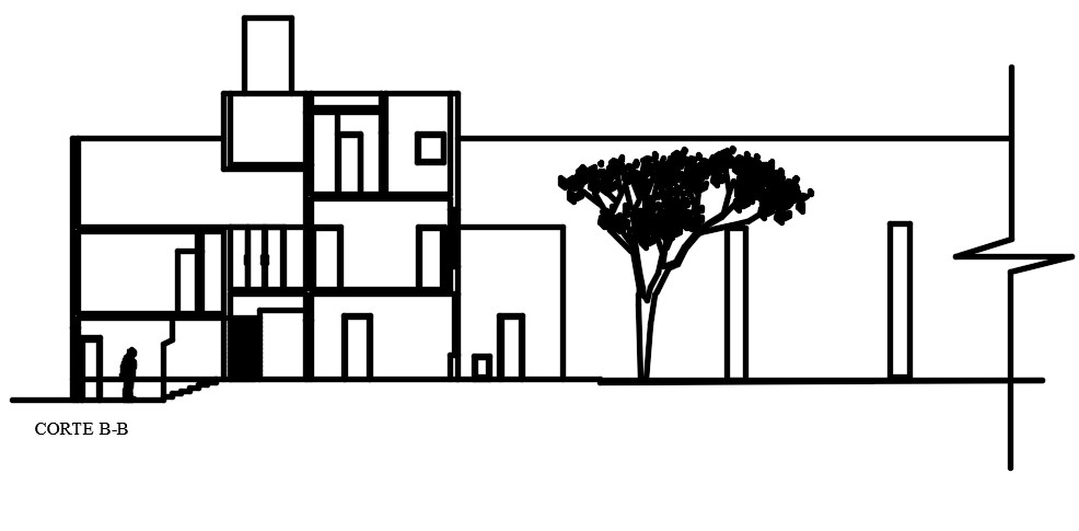 The back side section view of the 24x12m office cum house building
