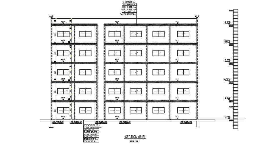 The back side section view of the 25x21m apartment building drawing i
