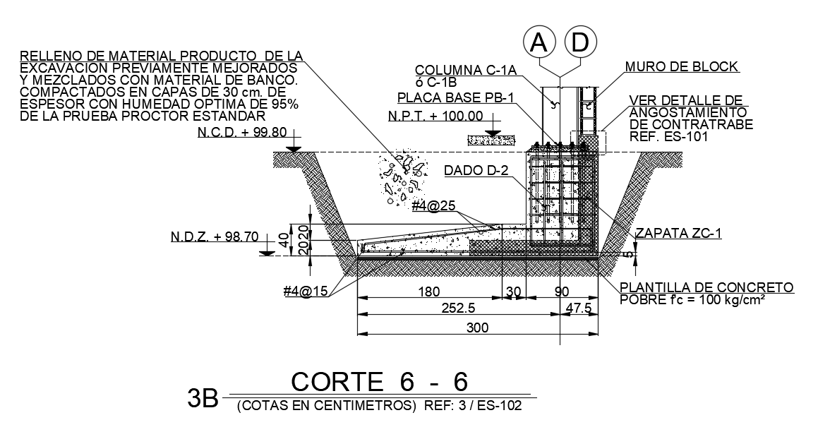 The back side section view of the 300x300mm foundation plan is given in this AutoCAD drawing model. Download now.