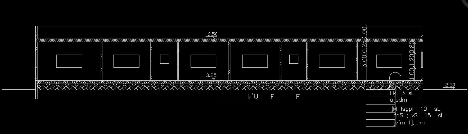 The back side section view of the 30x15m twin house plan building AutoCAD drawing