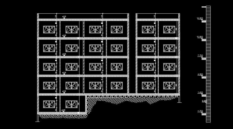 The back side section view of the 30x27m house building AutoCAD drawing