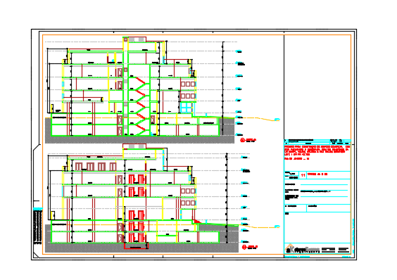 The back side section view of the 34x50m commercial building drawing