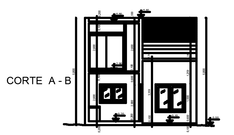 The back side section view of the 6x6m house building