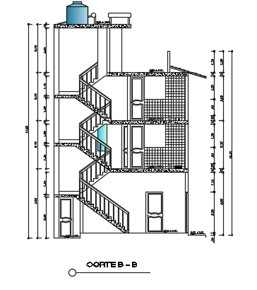 The back side section view of the 7x12m architecture home building