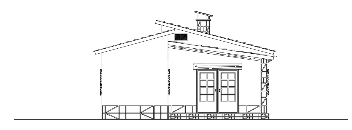 The back side section view of the 8x10m house building AutoCAD drawing