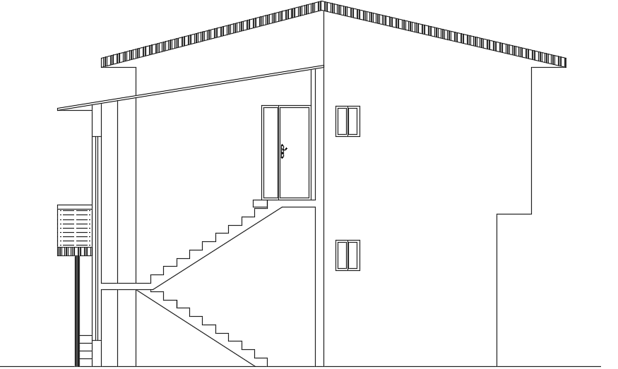 The back side section view of the 8x8m house building CAD drawing