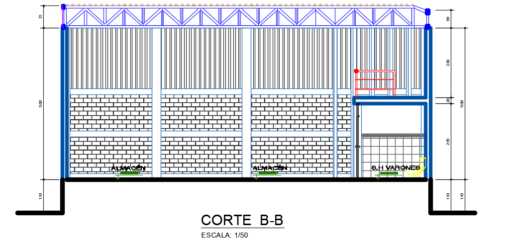 The back side section view of the 9x14m office building