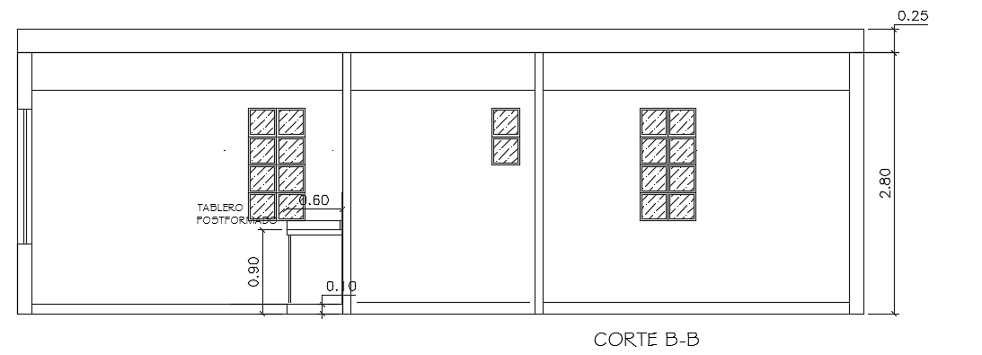 The back side section view of the 9x6m 1bedroom house building