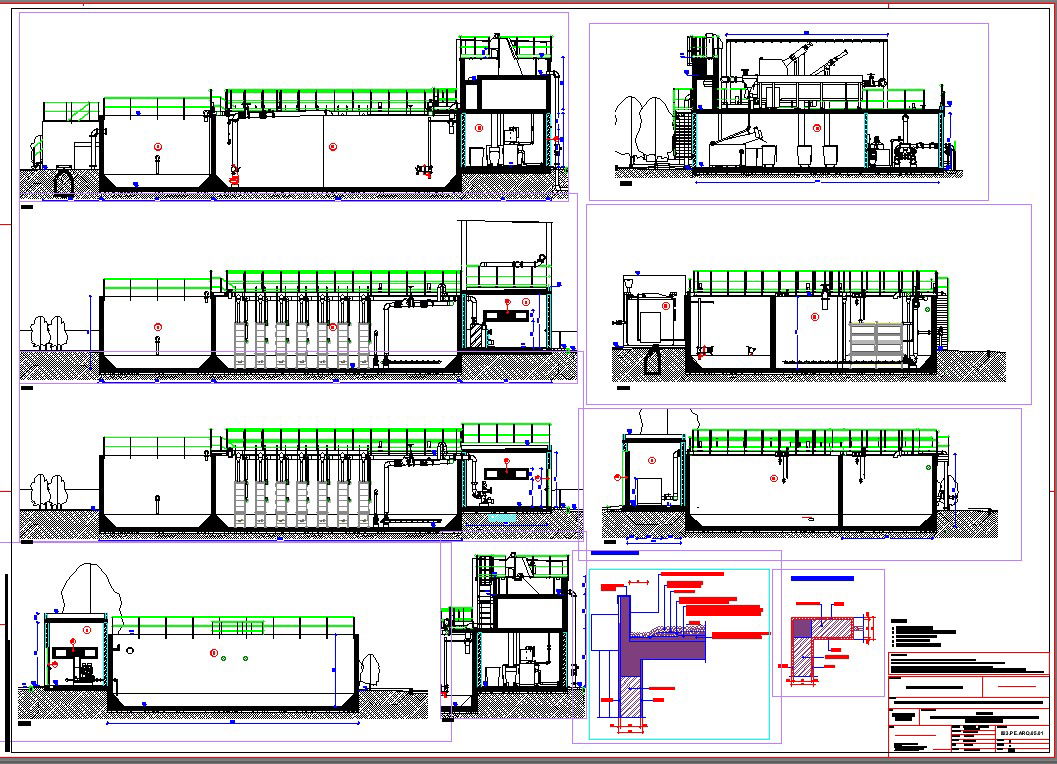 The back side section view of the industrial plant AutoCAD DWG drawing