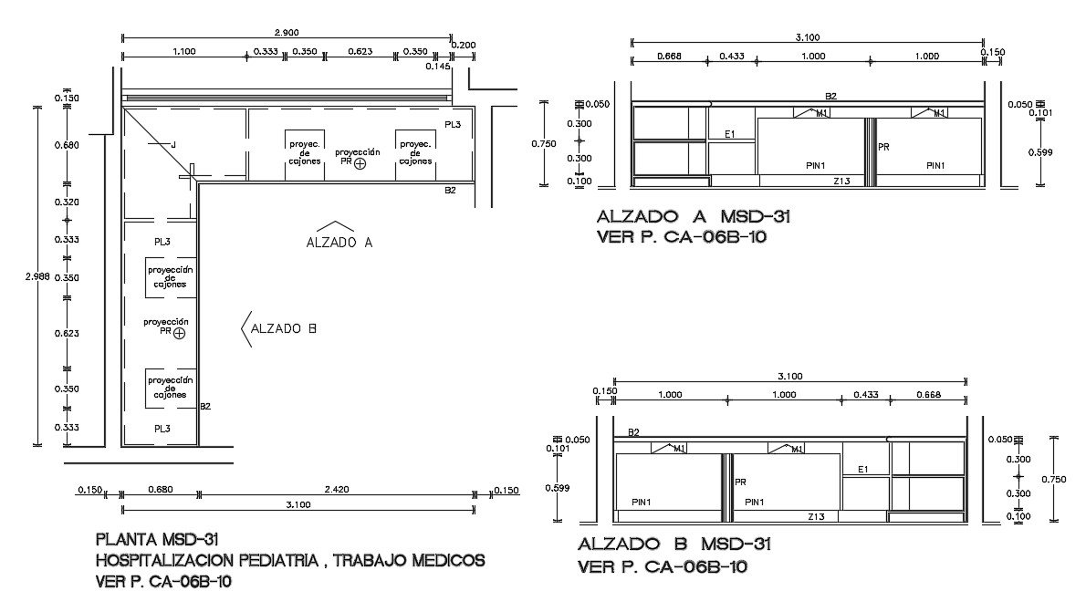 Back Section View of Pediatric Hospital Furniture CAD file