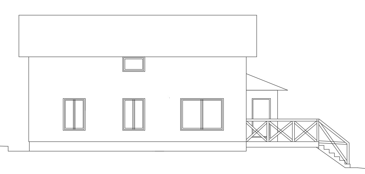 The backs side elevation view of the 14x8m house building cad drawing