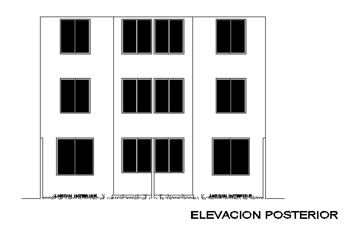 The back view of the 9x15m house building 2d cad drawing file is given
