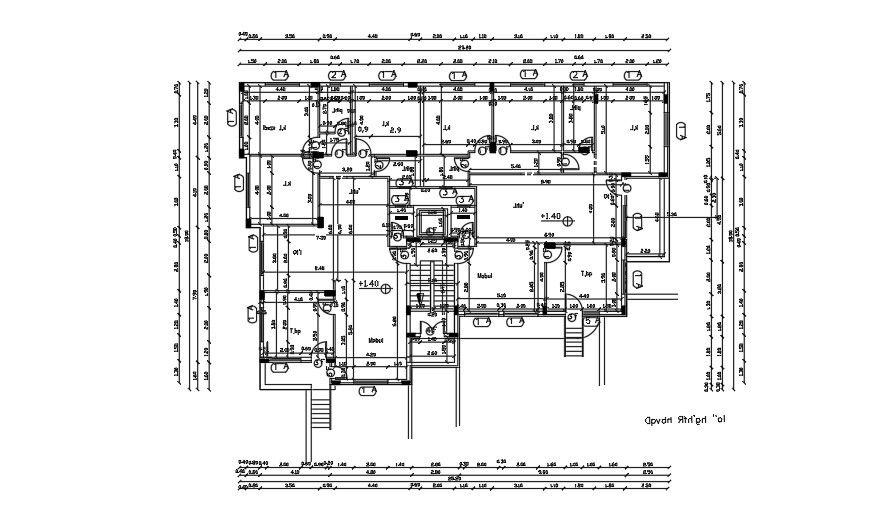 The beam and column layout detail of the 25x18m apartment first floor plan
