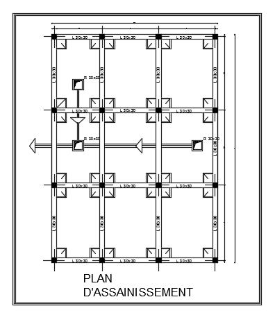 The beam, column, and foundation layout of the 10x14m house plan drawing